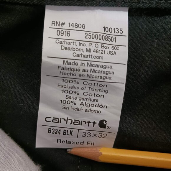 Carhartt B324 BLK Relaxed Fit Utility Carpenter Work Pant Twill Men's Size 33x32 - Picture 7 of 9